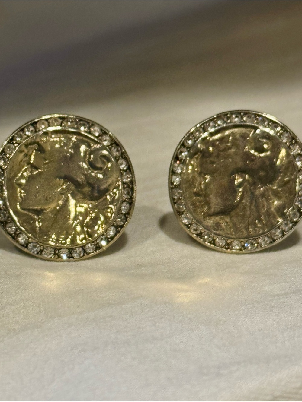 Vtg Nettie Rosenstein Cosimo III de’ Medici Coin Earrings with Pave’ Halo Rim